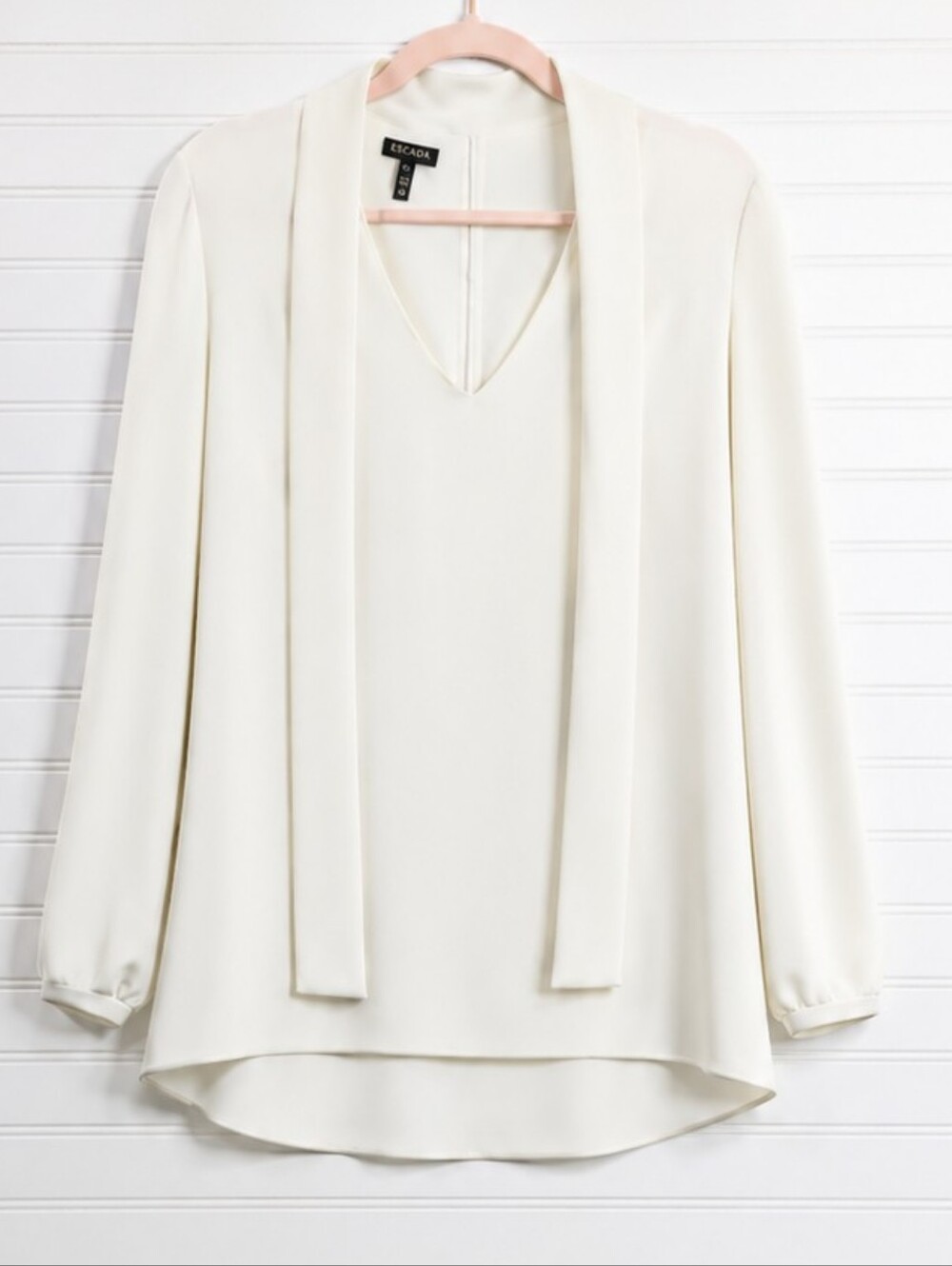 Escada NWOT 100% Silk V-neck Tie Neck Vented Back Tunic Blouse 40